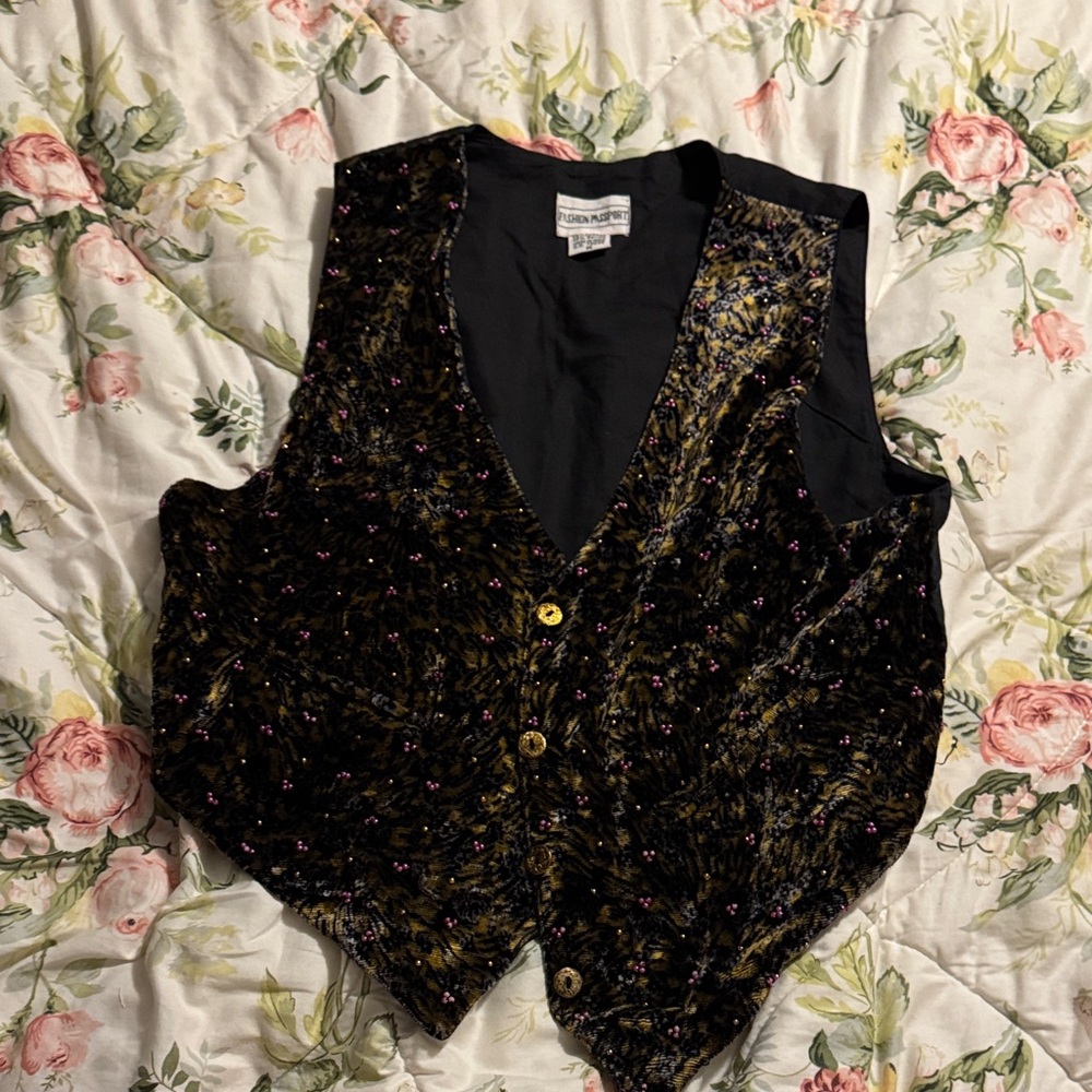 Velvet vintage Black and Gold Women's Vest